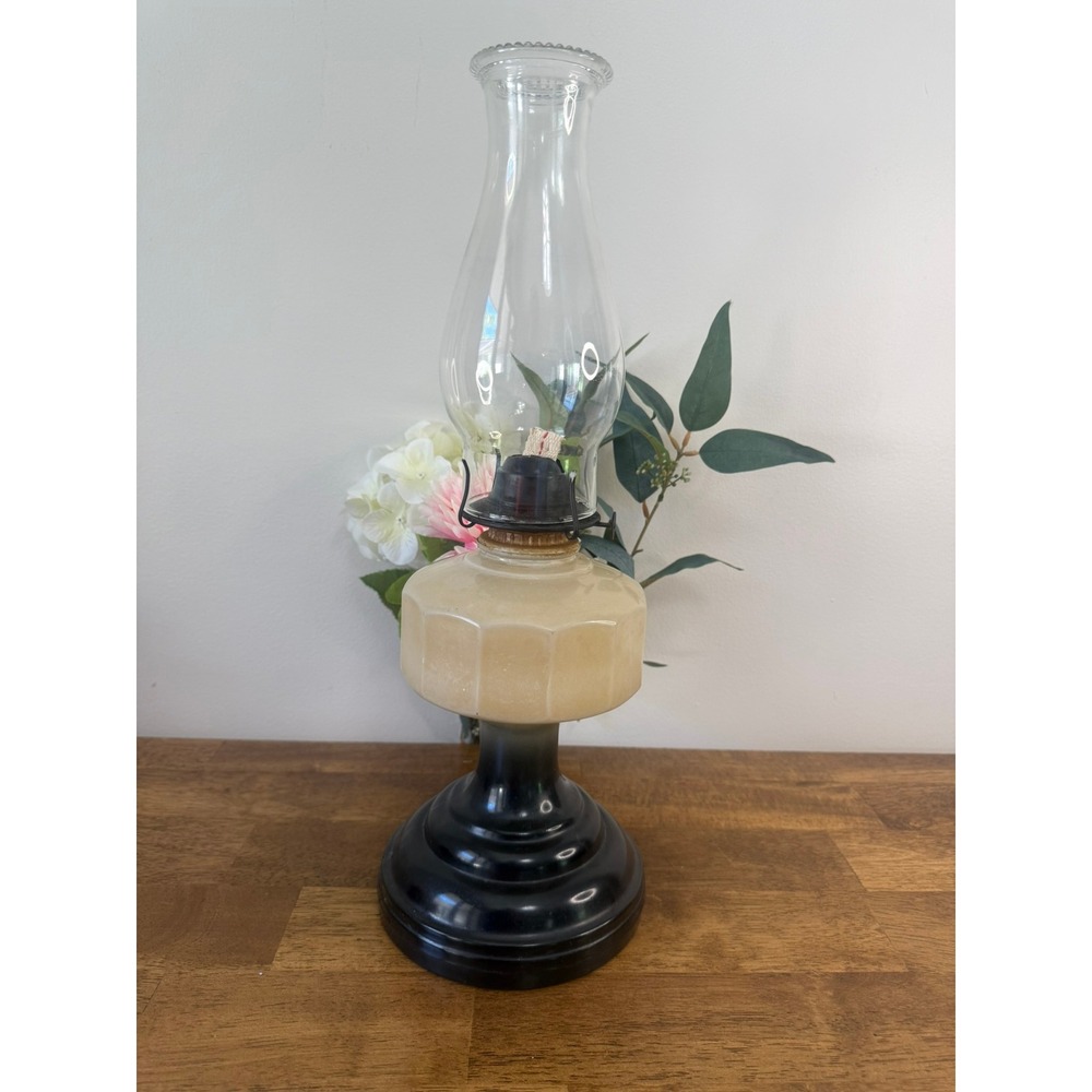 Antique Painted Glass Oil Lamp Black Ivory Ombre Kerosene Lamp with Chimney